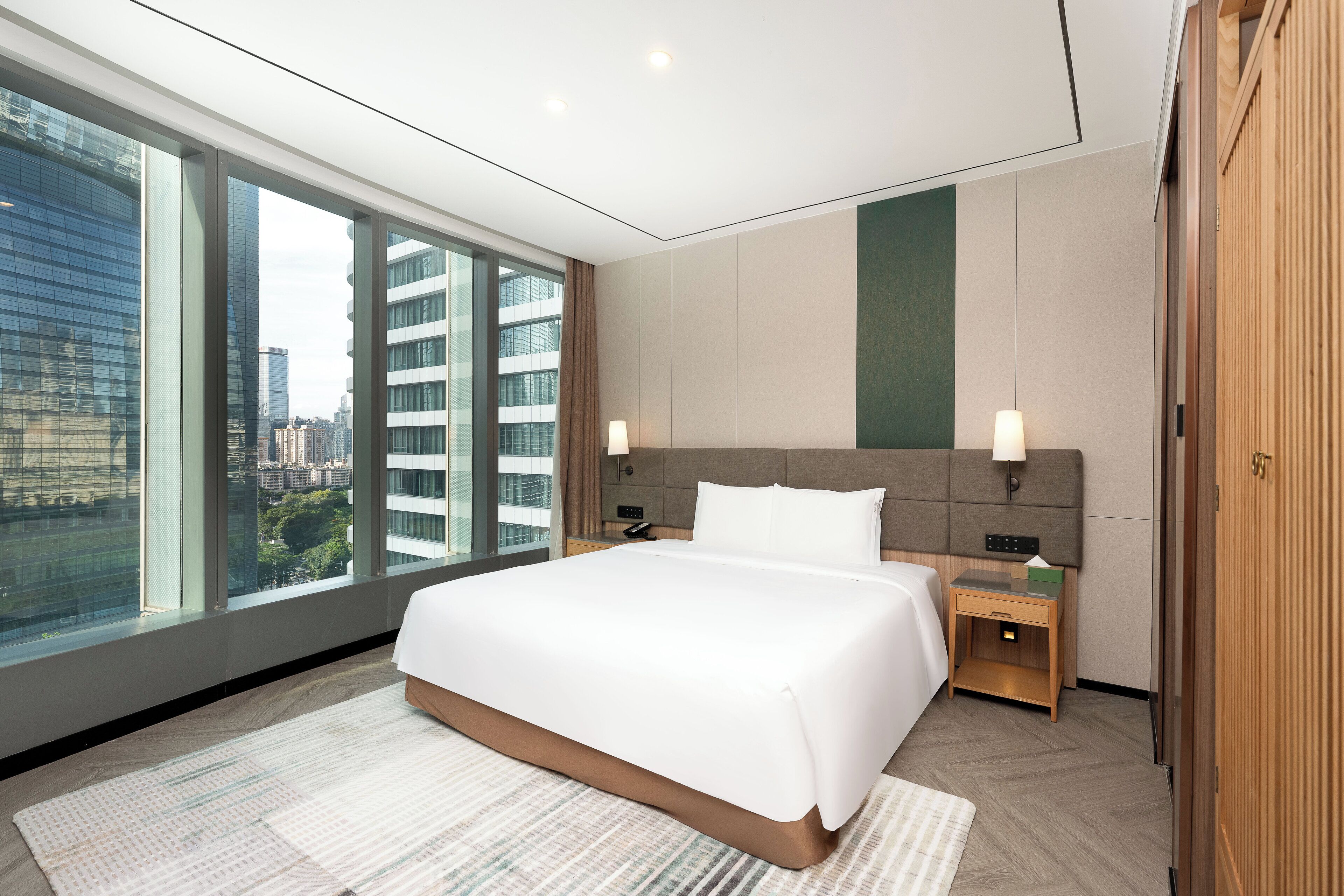 Down comforters, free minibar, in-room safe, desk