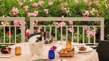 Dinner served, sea views