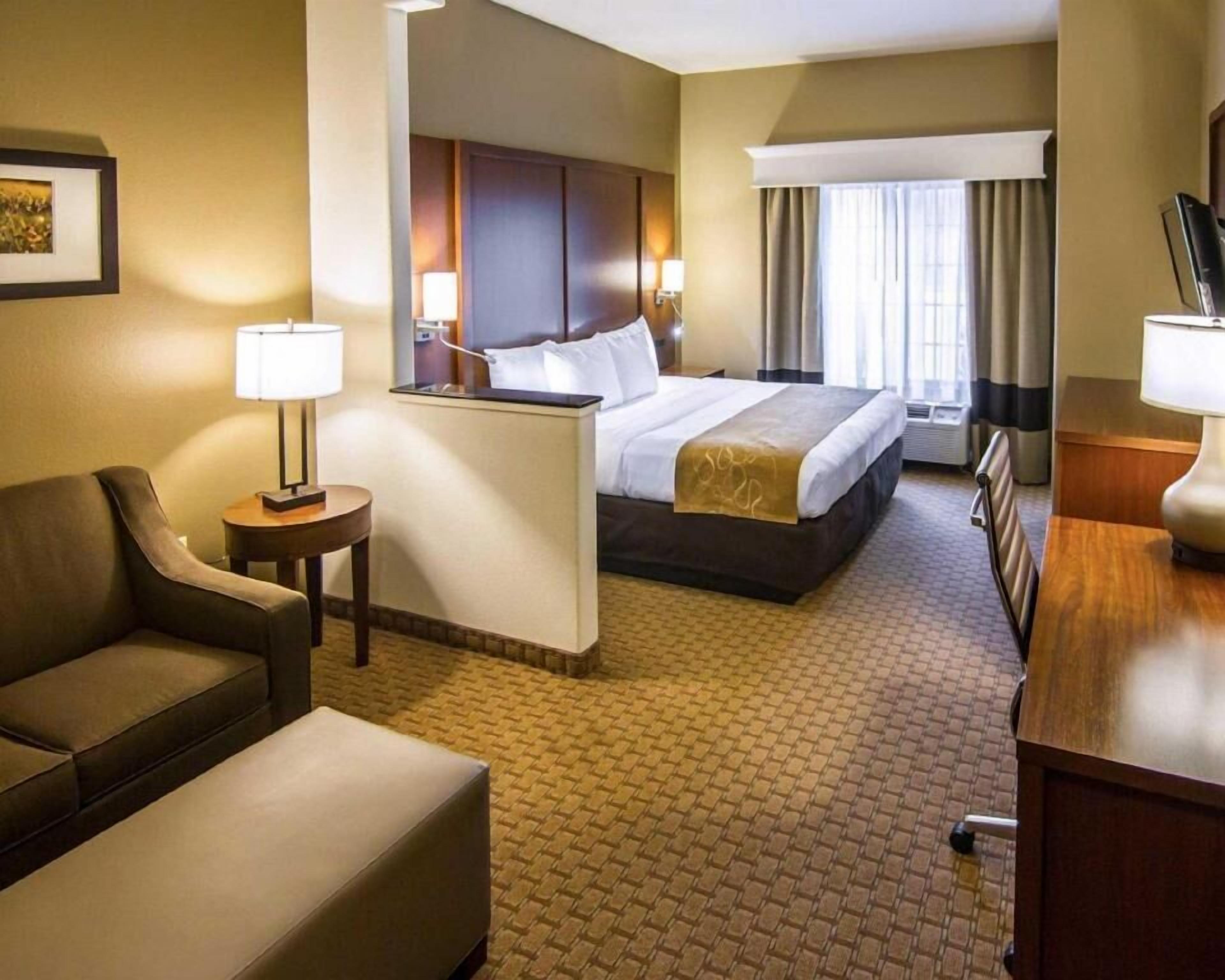 Individually furnished, desk, laptop workspace, iron/ironing board