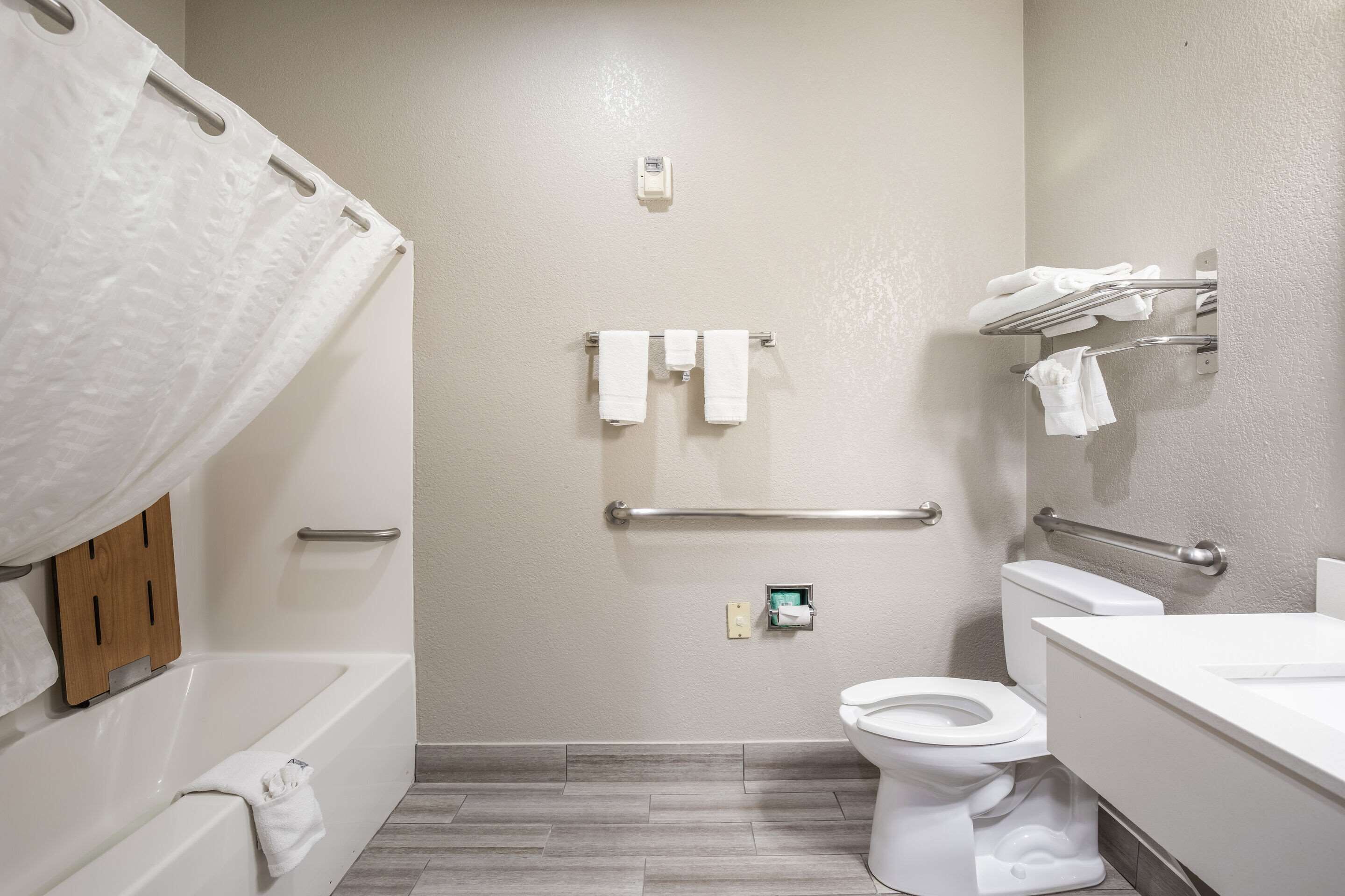 room, 2 queen beds, accessible, non smoking | bathroom | combined shower/bathtub, hair dryer, towels