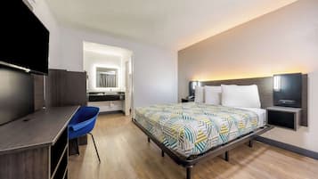 Desk, laptop workspace, free WiFi, bed sheets