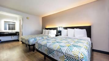 Desk, laptop workspace, free WiFi, bed sheets