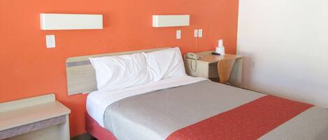 Desk, laptop workspace, blackout drapes, free WiFi