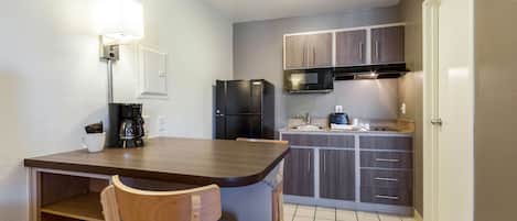 Fridge, microwave, coffee/tea maker