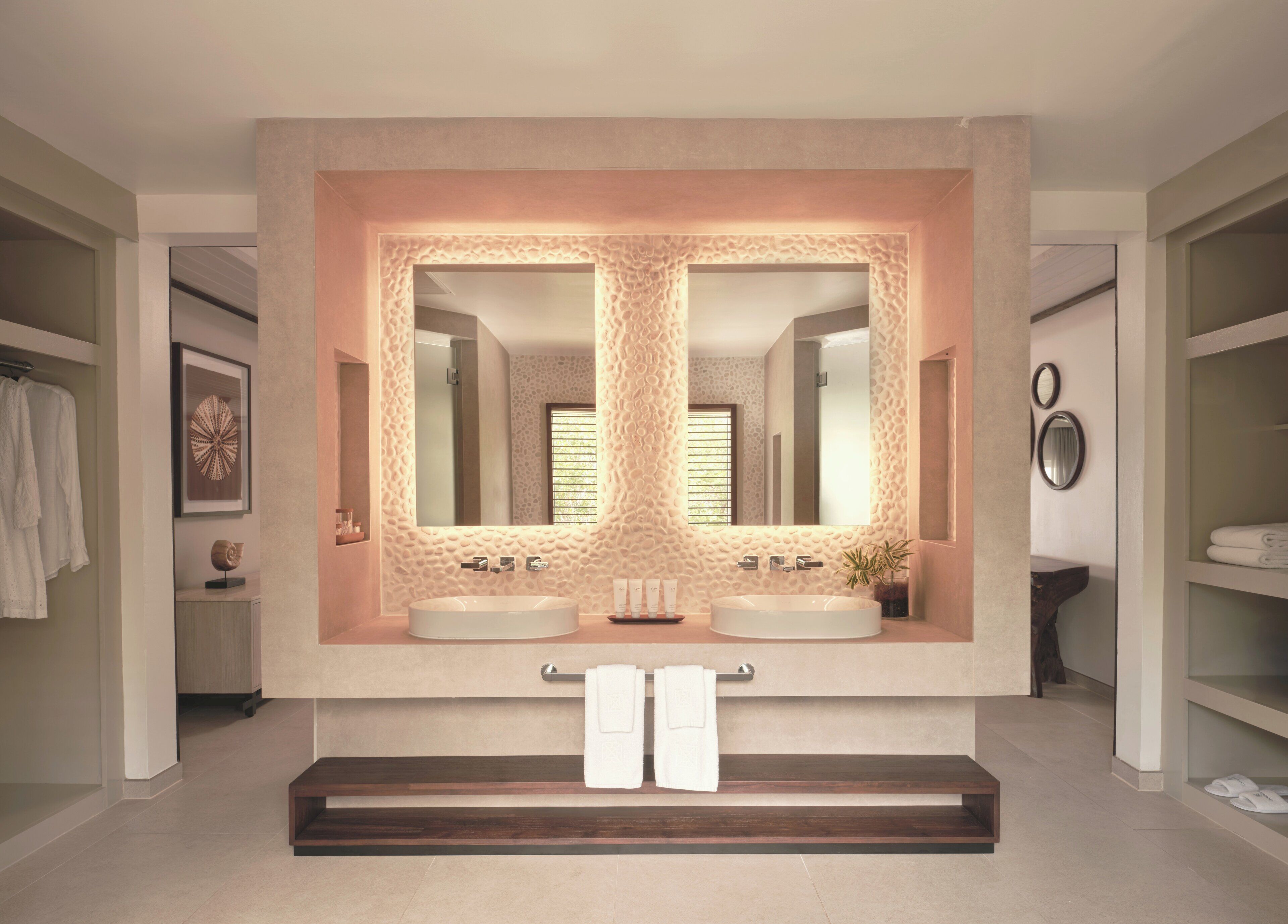 separate bathtub and shower, designer toiletries, hair dryer, bathrobes