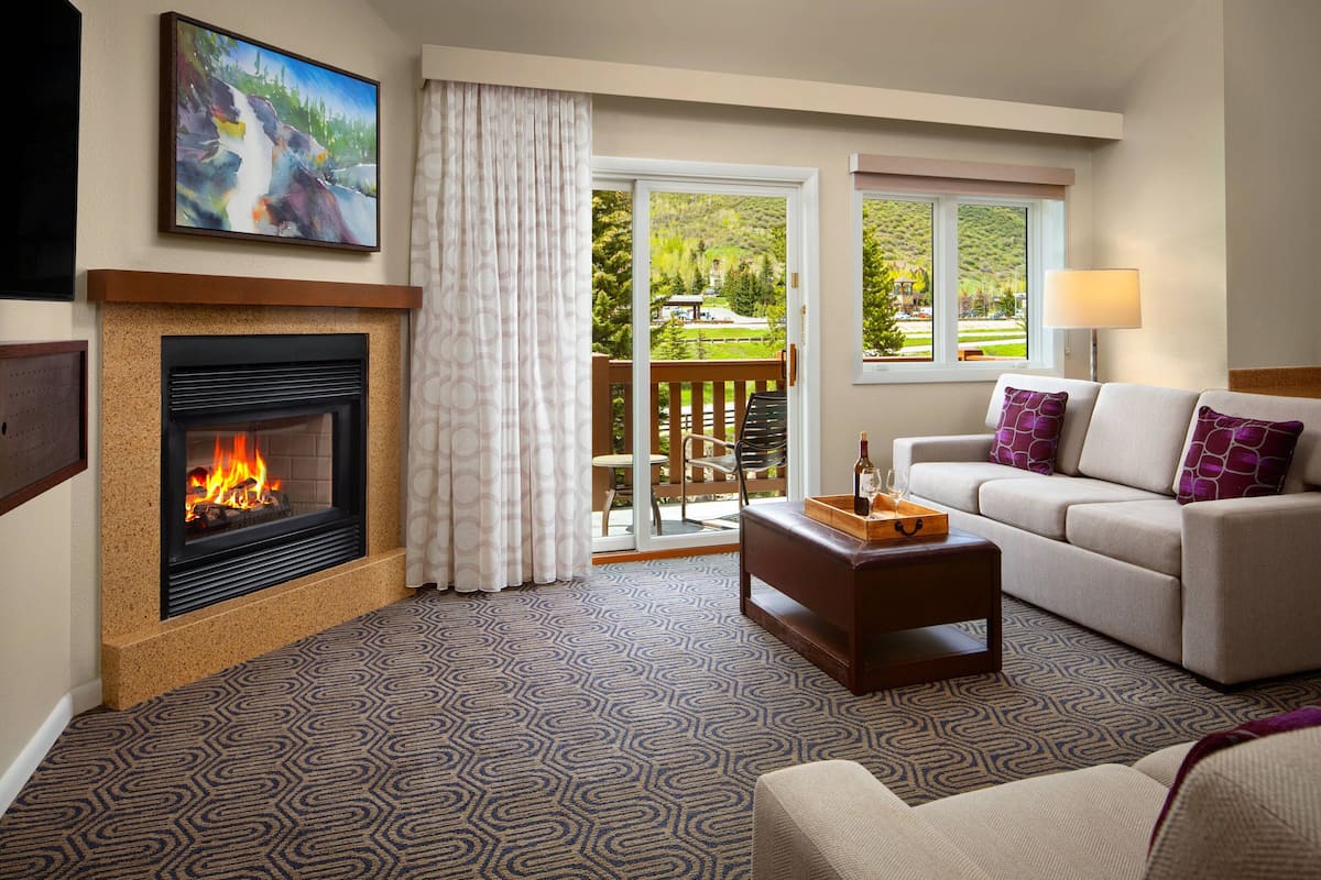 Villa, 1 Bedroom, Balcony | Living area | 32-inch LCD TV with cable channels, TV, fireplace
