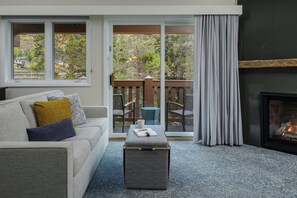 Villa, 1 Bedroom, Balcony | Living area | 32-inch LCD TV with cable channels, TV, fireplace