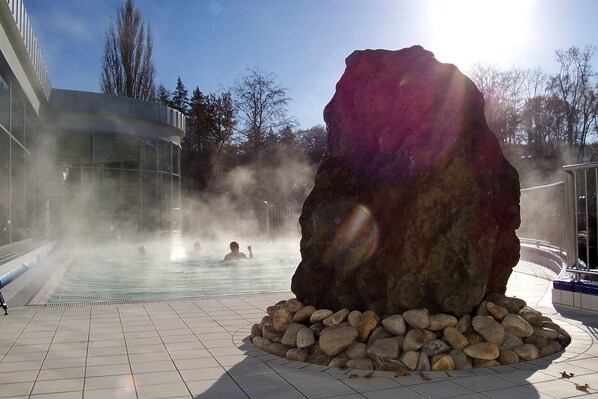 Indoor pool, outdoor pool, pool loungers