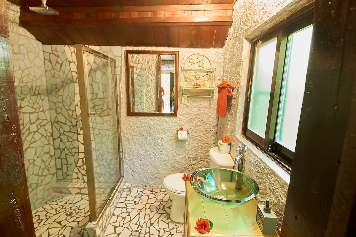 standard room | bathroom | shower, rainfall showerhead, free toiletries, hair dryer