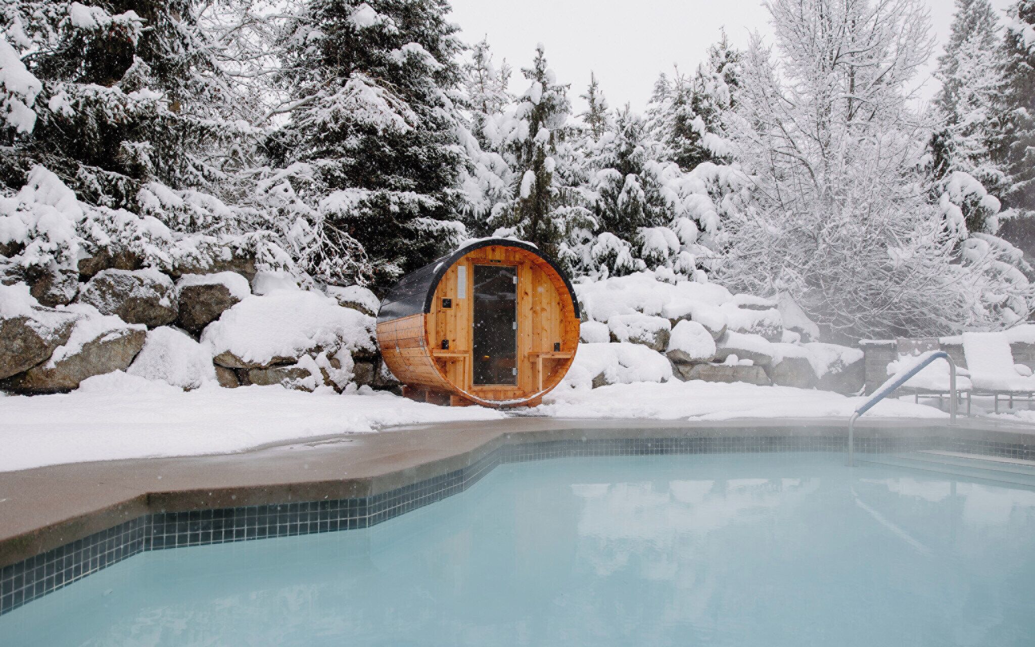 outdoor pool, pool umbrellas, pool loungers