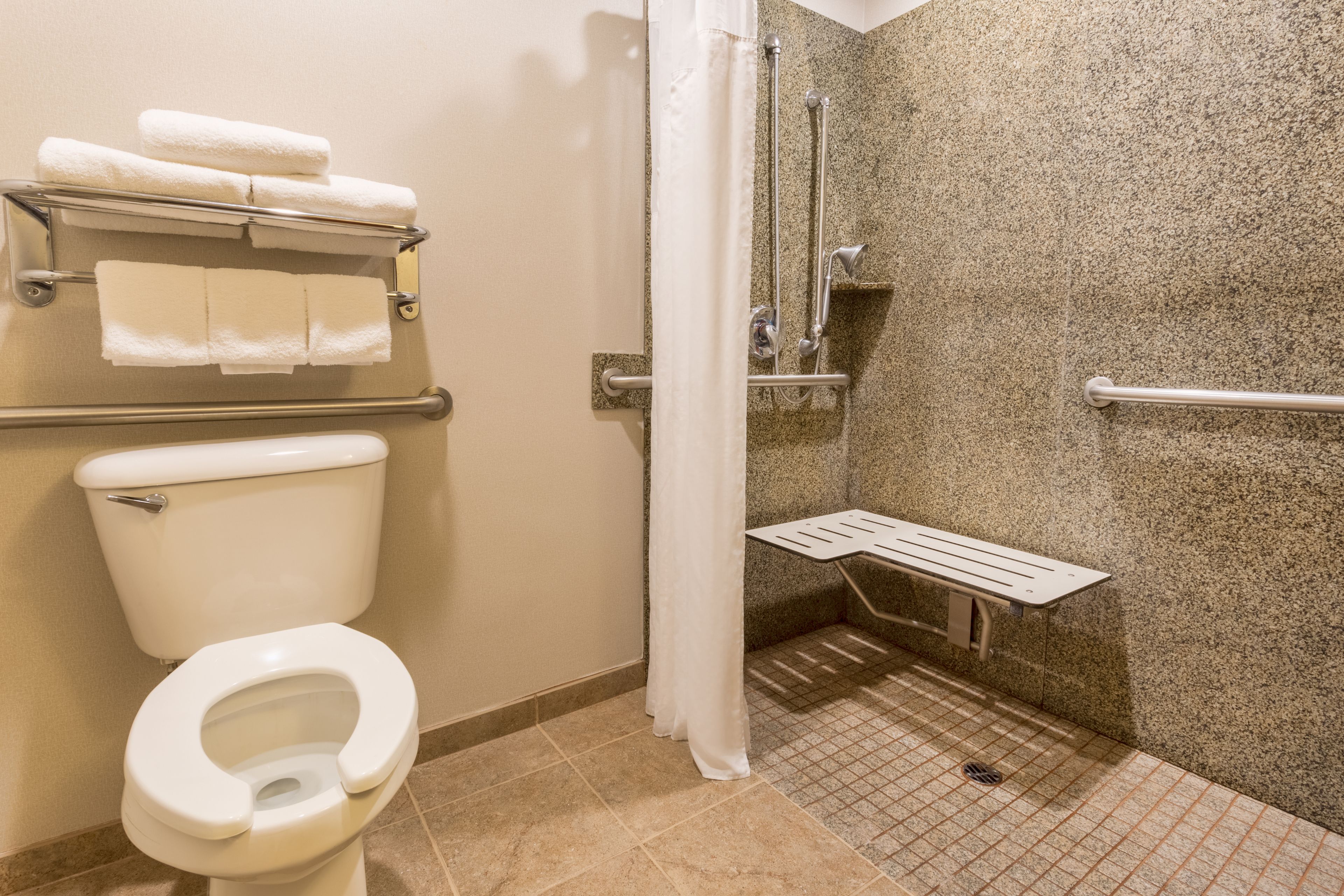 combined shower/bathtub, free toiletries, hair dryer, towels
