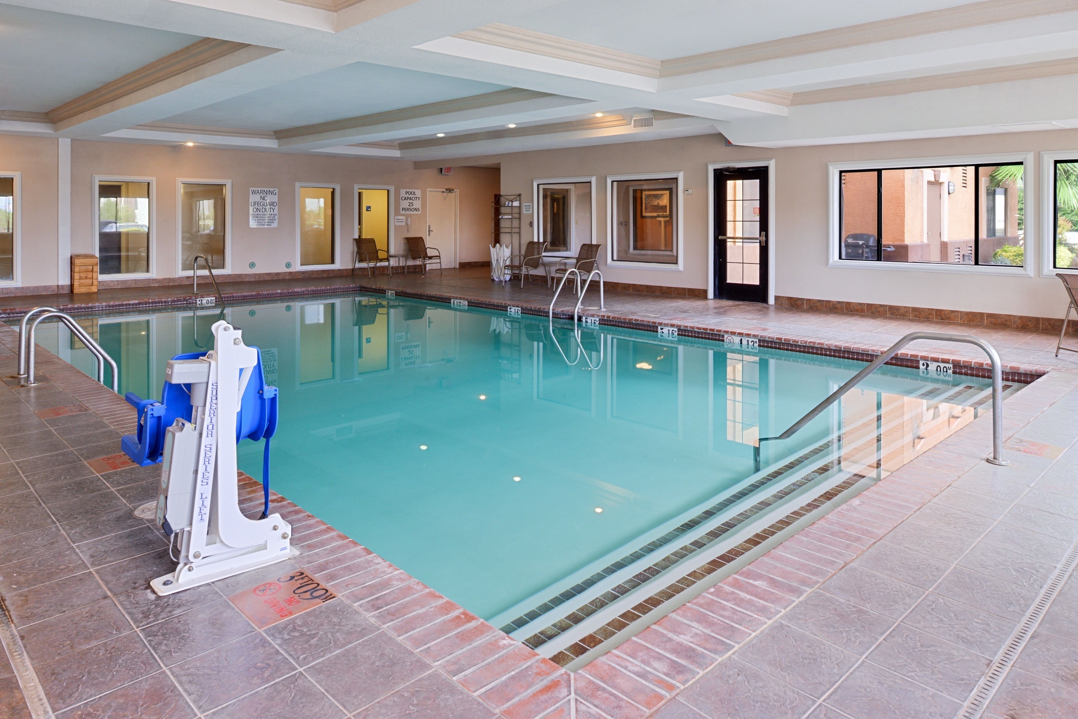 Indoor pool, open 8 AM to 11 PM, sun loungers