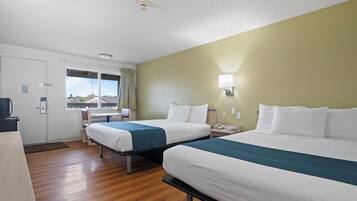 Desk, blackout curtains, free WiFi, alarm clocks