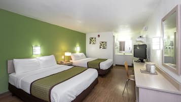 Desk, laptop workspace, free WiFi, bed sheets