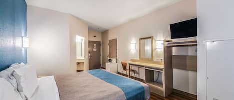 Desk, laptop workspace, blackout drapes, free WiFi