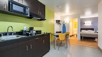 Fridge, microwave, coffee/tea maker