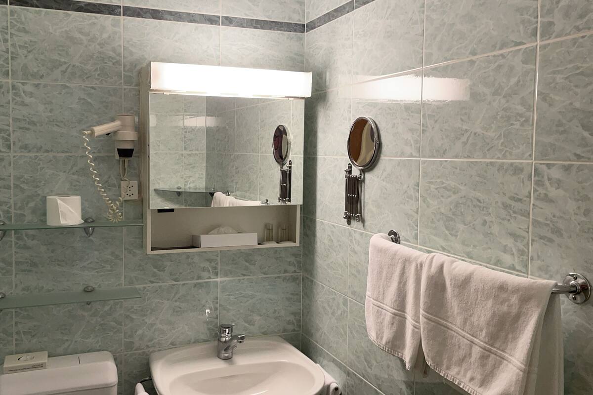 free toiletries, hair dryer, bathrobes, towels