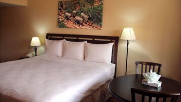 Desk, blackout curtains, free WiFi, bed sheets