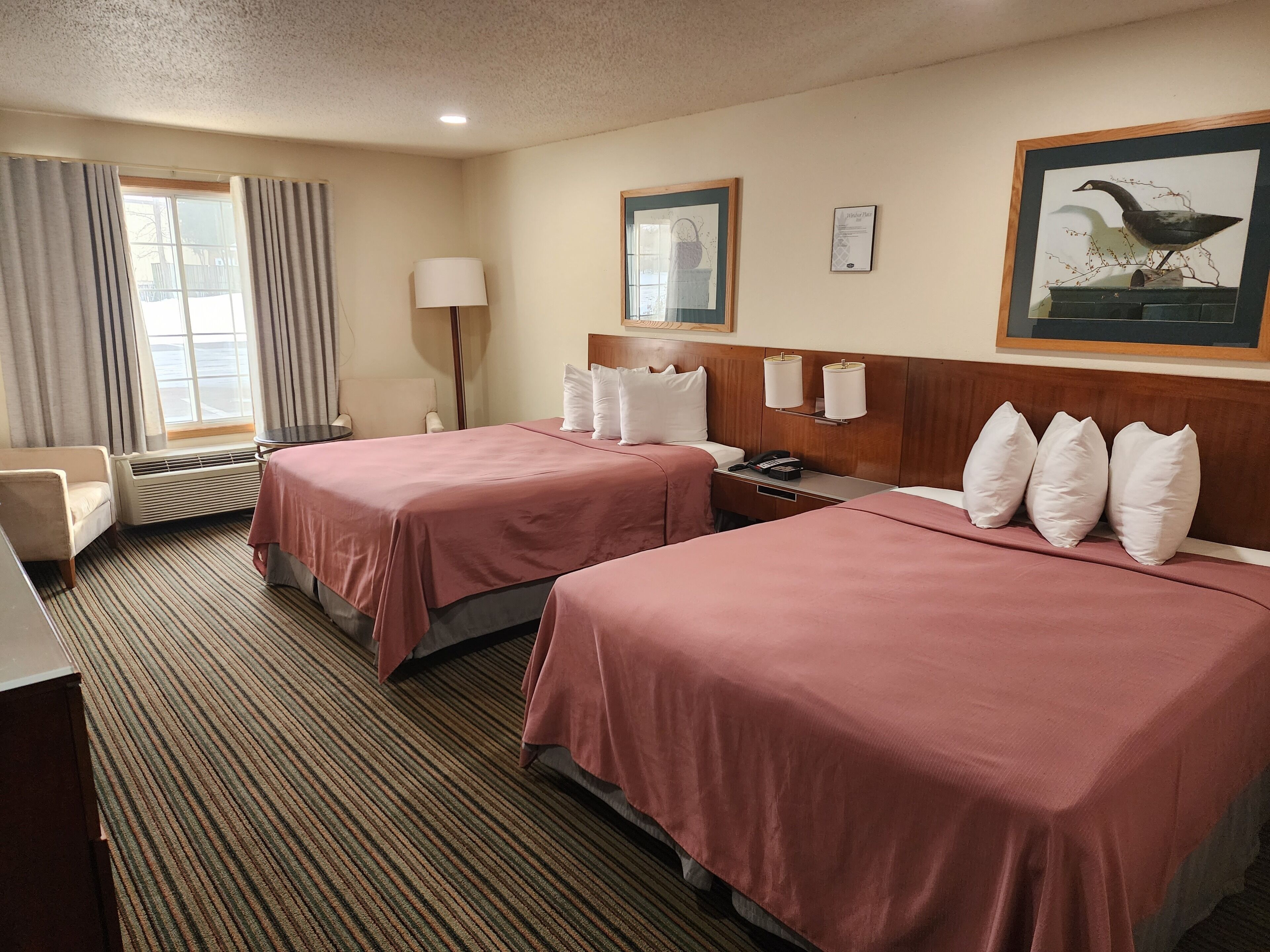 deluxe double room, 2 queen beds | 1 bedroom, desk, laptop workspace, iron/ironing board