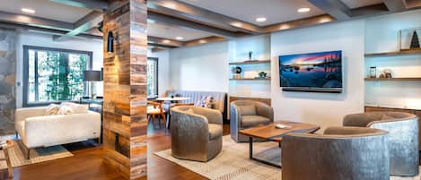 55-inch flat-screen TV with satellite channels, TV, streaming services