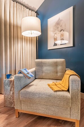 Premium Room, 1 King Bed | Living area | 55-inch flat-screen TV with satellite channels, TV, streaming services