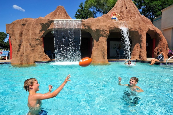3 indoor pools, seasonal outdoor pool, pool loungers