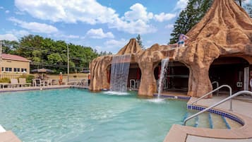 3 indoor pools, seasonal outdoor pool, pool loungers