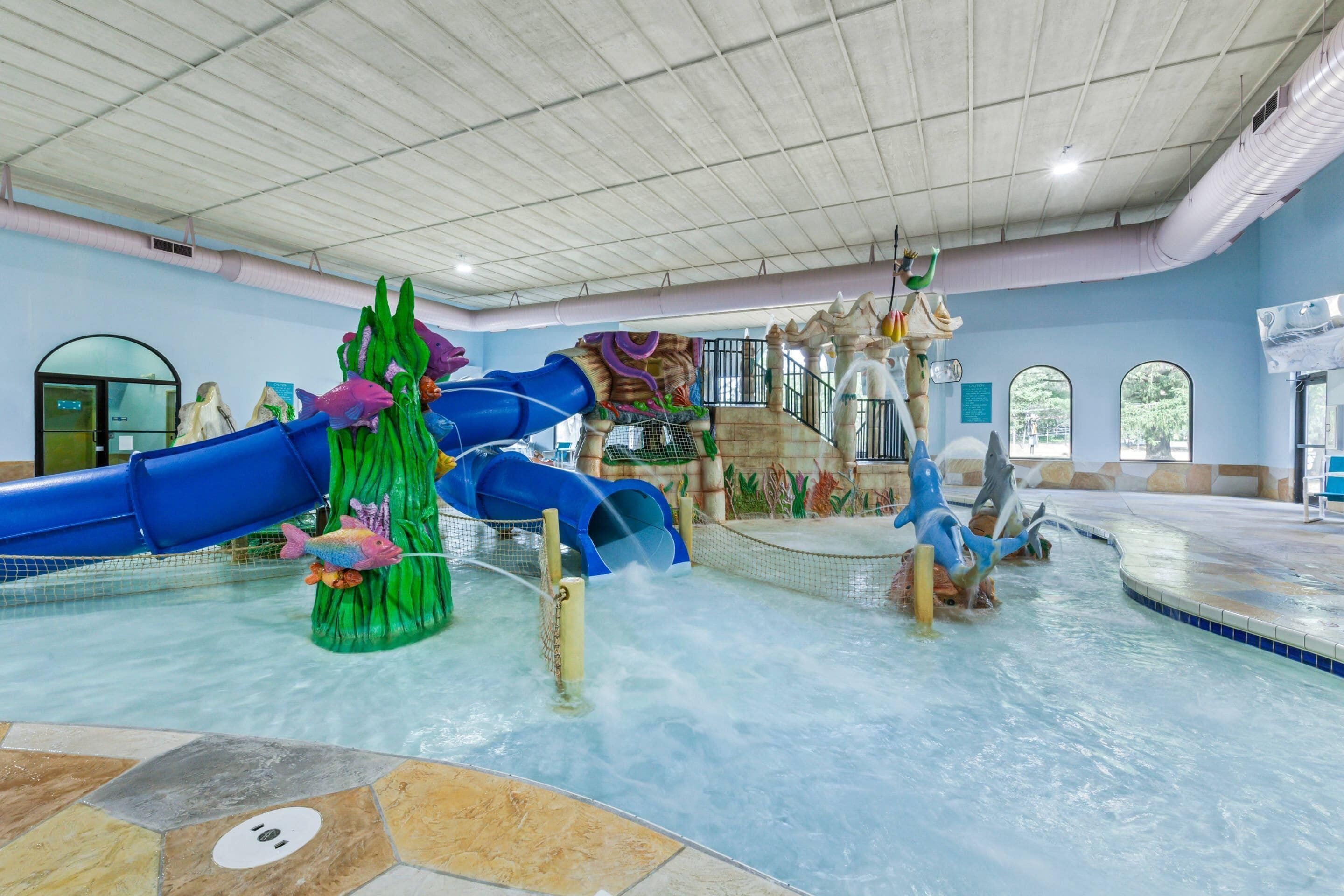 3 indoor pools, seasonal outdoor pool, pool loungers