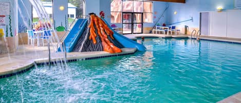 3 indoor pools, seasonal outdoor pool, pool loungers