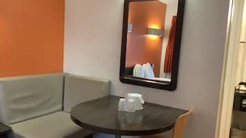 Desk, blackout curtains, free WiFi, bed sheets