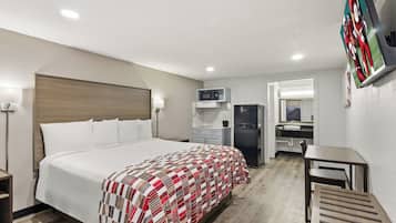 Desk, laptop workspace, free WiFi, bed sheets