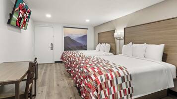 Desk, laptop workspace, free WiFi, bed sheets