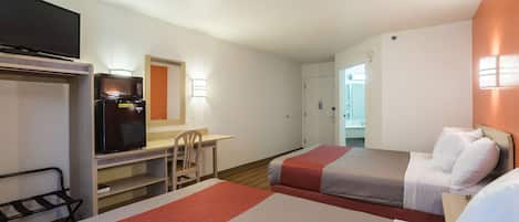 Desk, free WiFi, bed sheets, alarm clocks