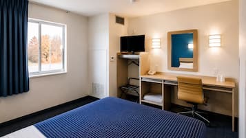 Desk, free WiFi, bed sheets, alarm clocks