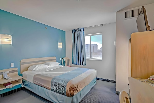 Desk, free WiFi, bed sheets, alarm clocks