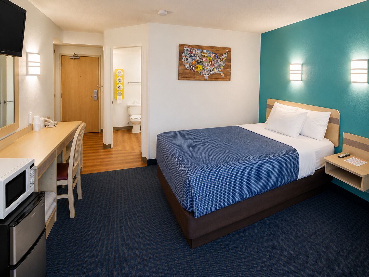 Desk, free WiFi, bed sheets, alarm clocks