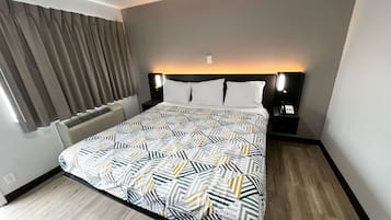 Blackout curtains, free WiFi, bed sheets