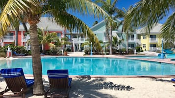 Outdoor pool, pool umbrellas, pool loungers