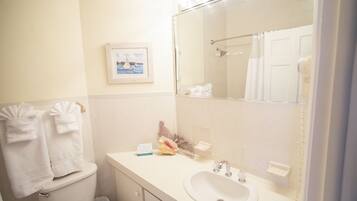 A bathroom with a toilet, sink, and a large mirror.