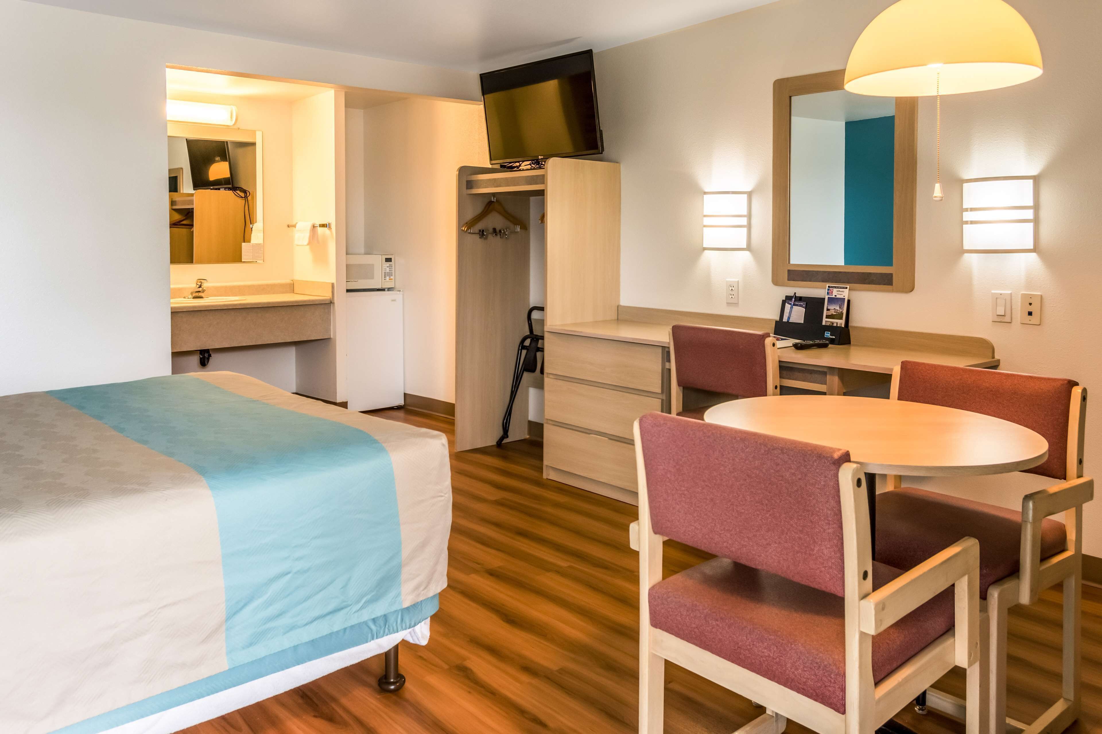 Desk, free WiFi, bed sheets, alarm clocks