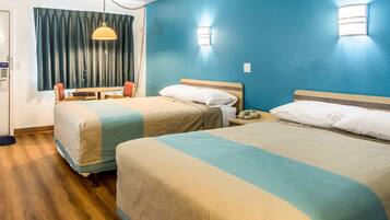 Desk, free WiFi, bed sheets, alarm clocks