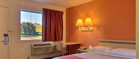 Desk, free WiFi, bed sheets