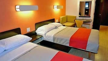 Desk, laptop workspace, free WiFi, bed sheets