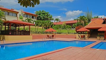 Outdoor pool, sun loungers