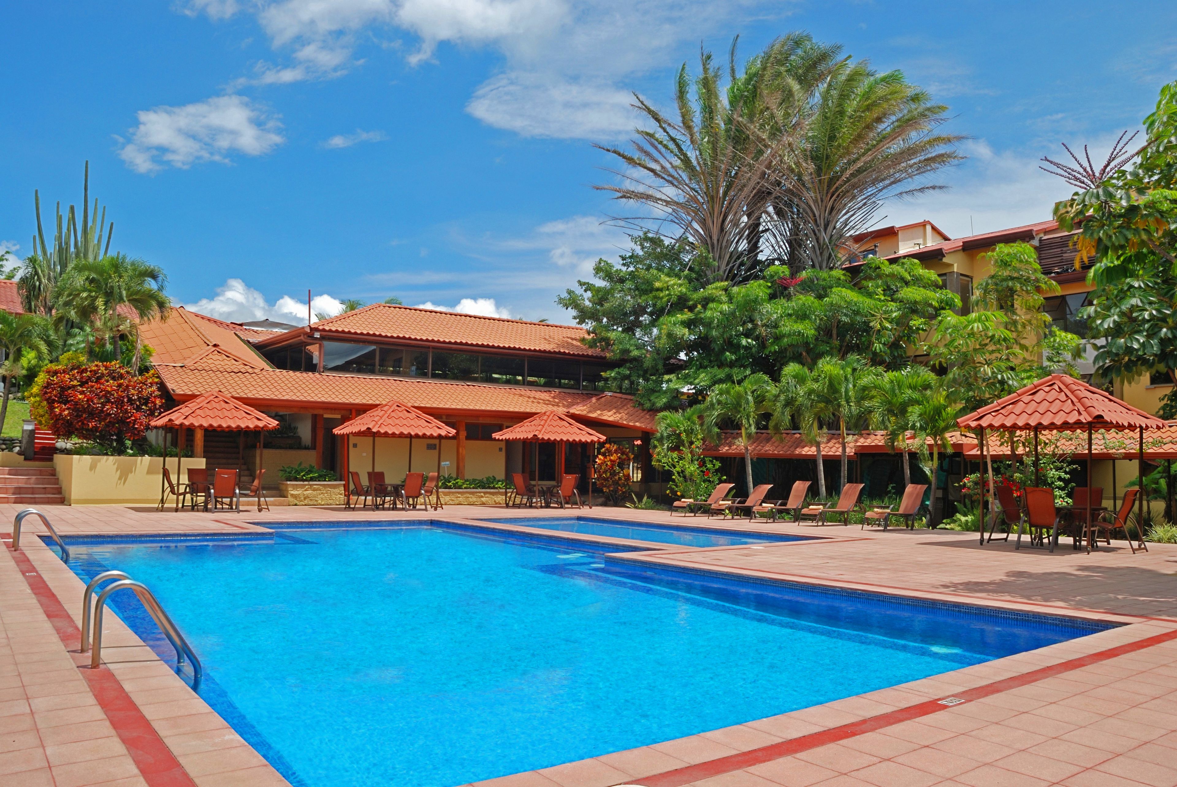 outdoor pool, pool loungers