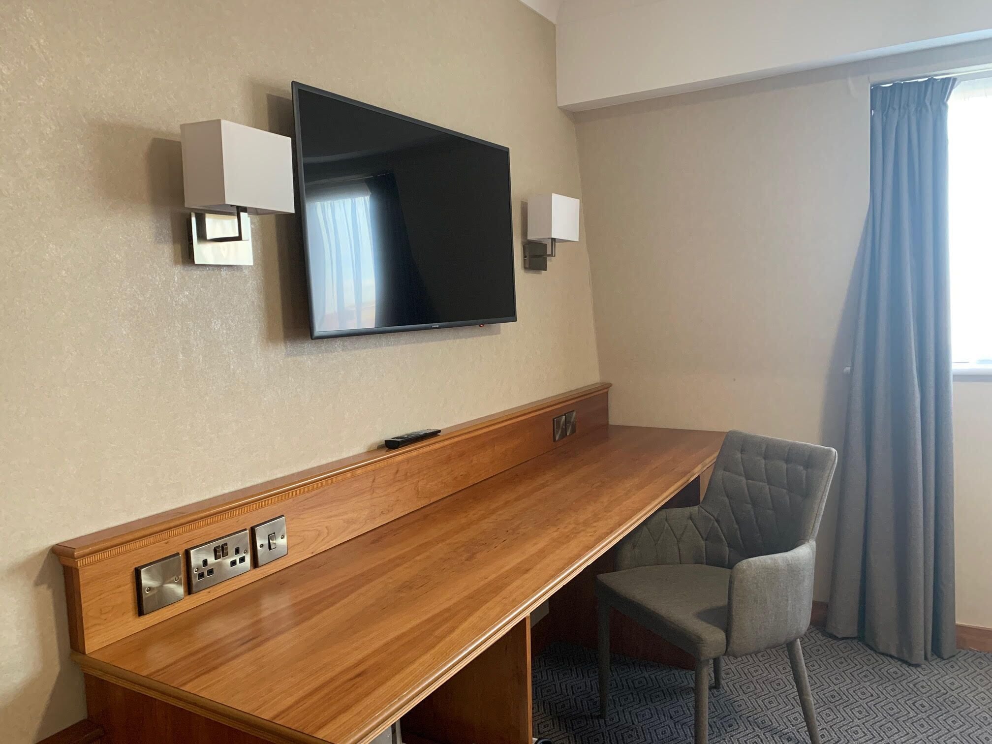 In-room safe, desk, laptop workspace, blackout drapes