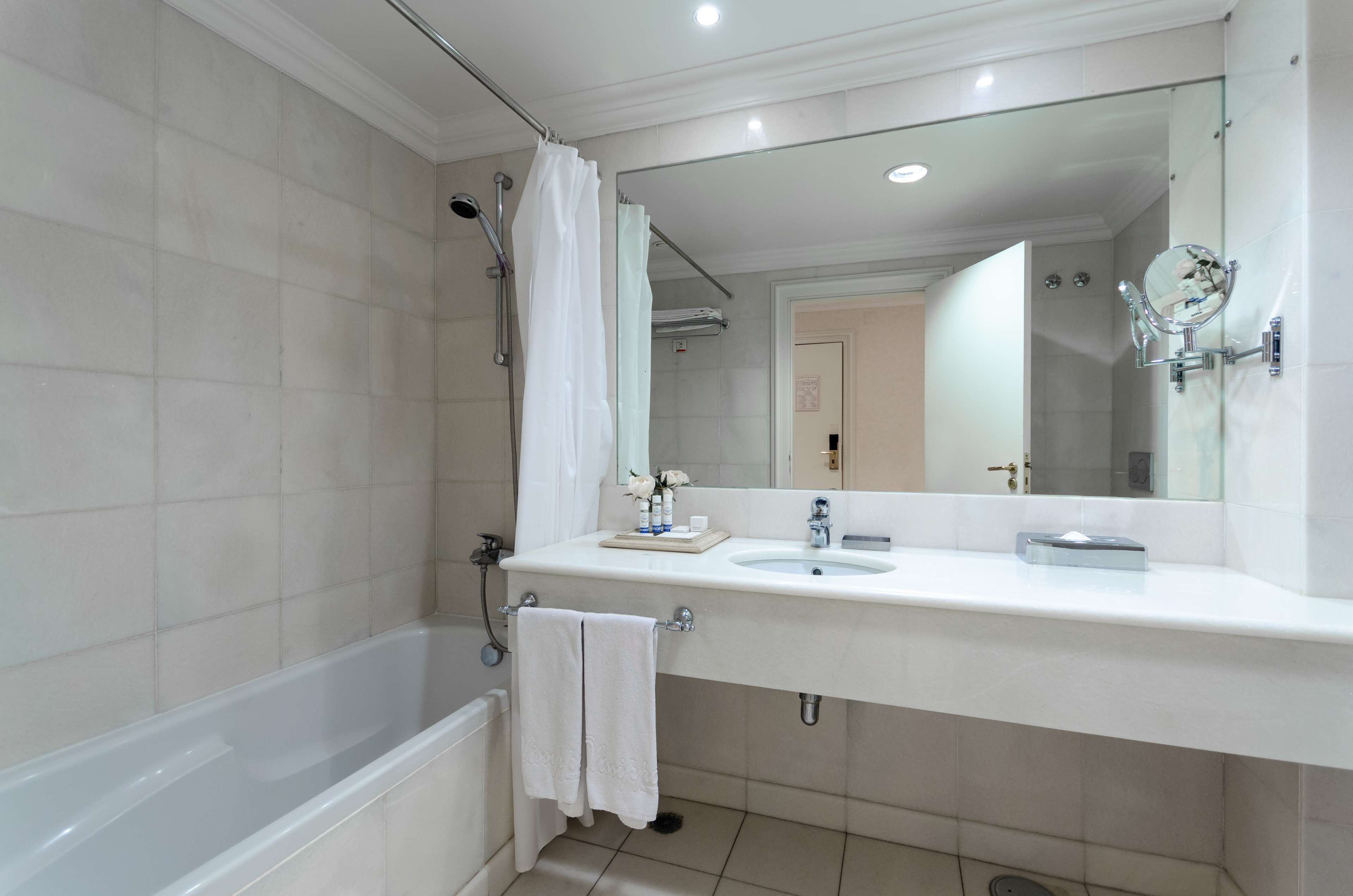 combined shower/bathtub, free toiletries, hair dryer, bathrobes