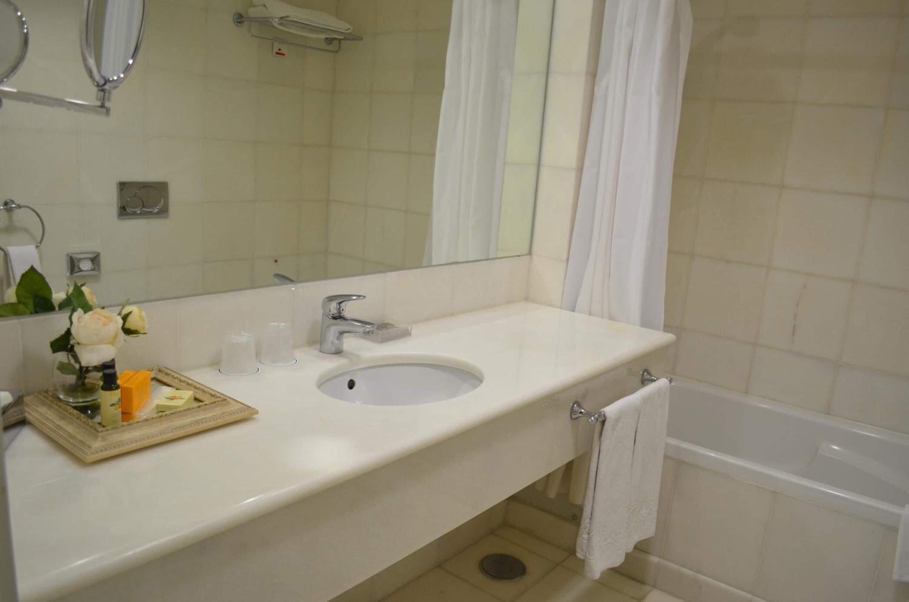 combined shower/bathtub, free toiletries, hair dryer, bathrobes
