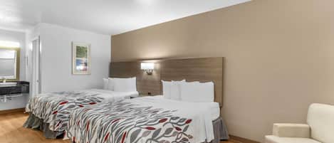 Premium bedding, memory foam beds, desk, blackout drapes