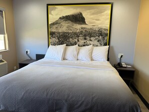 Desk, laptop workspace, free WiFi, bed sheets
